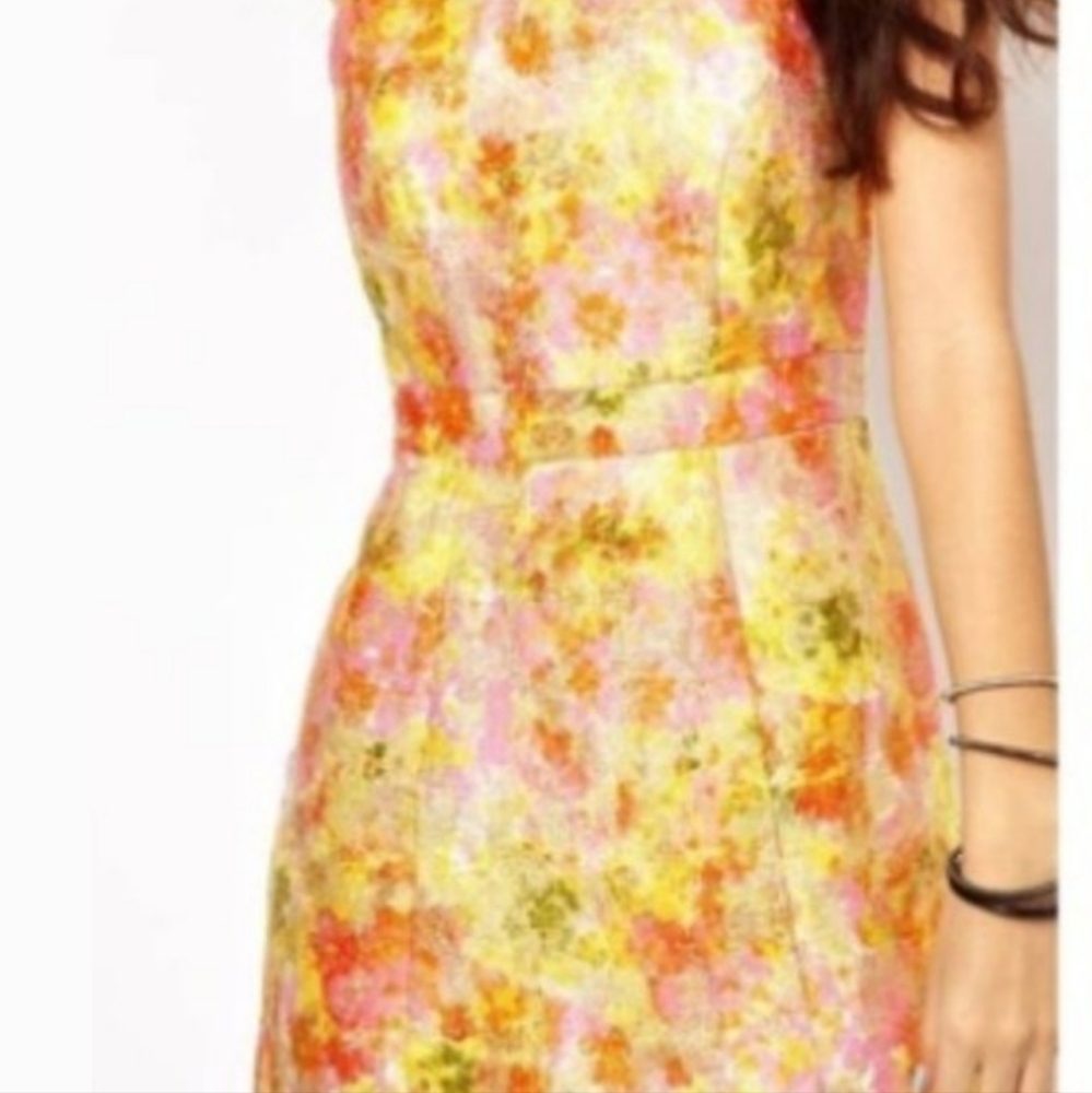Free People Rose Brocade Dress Size 2 metallic, yellow, pink.